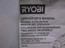 Ryobi HP44L Quick Turn 4.0V Screwdriver Manual Only