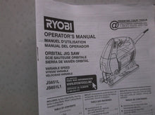 JS651L & JS651L1 Ryobi 120V Corded Variable Speed Orbital Jigsaw Manual Only