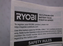 p102/p105 Ryobi Battery Pack Manual Only
