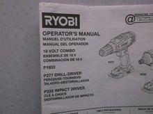 Ryobi P277 18V 1/2" Drill Driver/Ryobi p235 18 Volt Impact Driver Manual Only