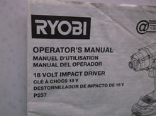 Ryobi P237 18-Volt One+ 1/4" 3 Speed Impact Driver Manual Only