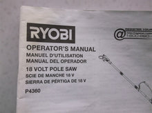 P4360 Ryobi One+ 8" 18 Volt 9.5 Ft. Cordless Pole Saw Manual Only