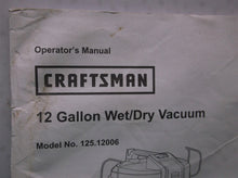 Craftsman 125.12006 12 Gallon Operator's Manual Only