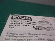 Ryobi P191 18V Battery Manual ( Manual Only )