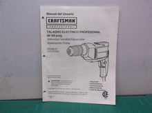 Craftsman 3/8 In Professional Electric Drill Model No. 315.271690 Owners Manual Only