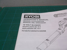 Ryobi P2109 P2109VN P2109 VNM 18V Li-Ion Leaf Blower Manual Only