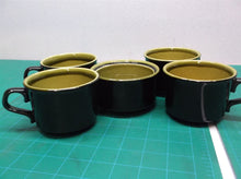 4 Coffee Cups& a Sugar Bowl Green & Black