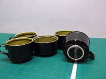 4 Coffee Cups& a Sugar Bowl Green & Black