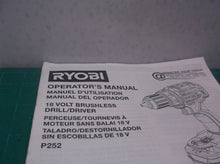 Ryobi One Plus 18V Brushless Hammer Drill - P252 (OPERATOR'S Manual Only)