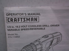 Sears Craftsman 1/2 Inch 19.2 Volt Drill Driver Manual 315.114852