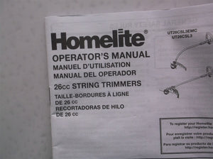 Operators manual only for a Homelite 26cc string trimmer ut26csl3emc ut26ssl3emc