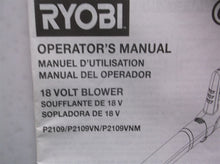 RYOBI P2109 p2109vn 2109vnm 18V ONE+ Cordless Blower MANUAL ONLY