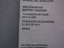 Ryobi 40V Battery Charger Only OP404 manual Only