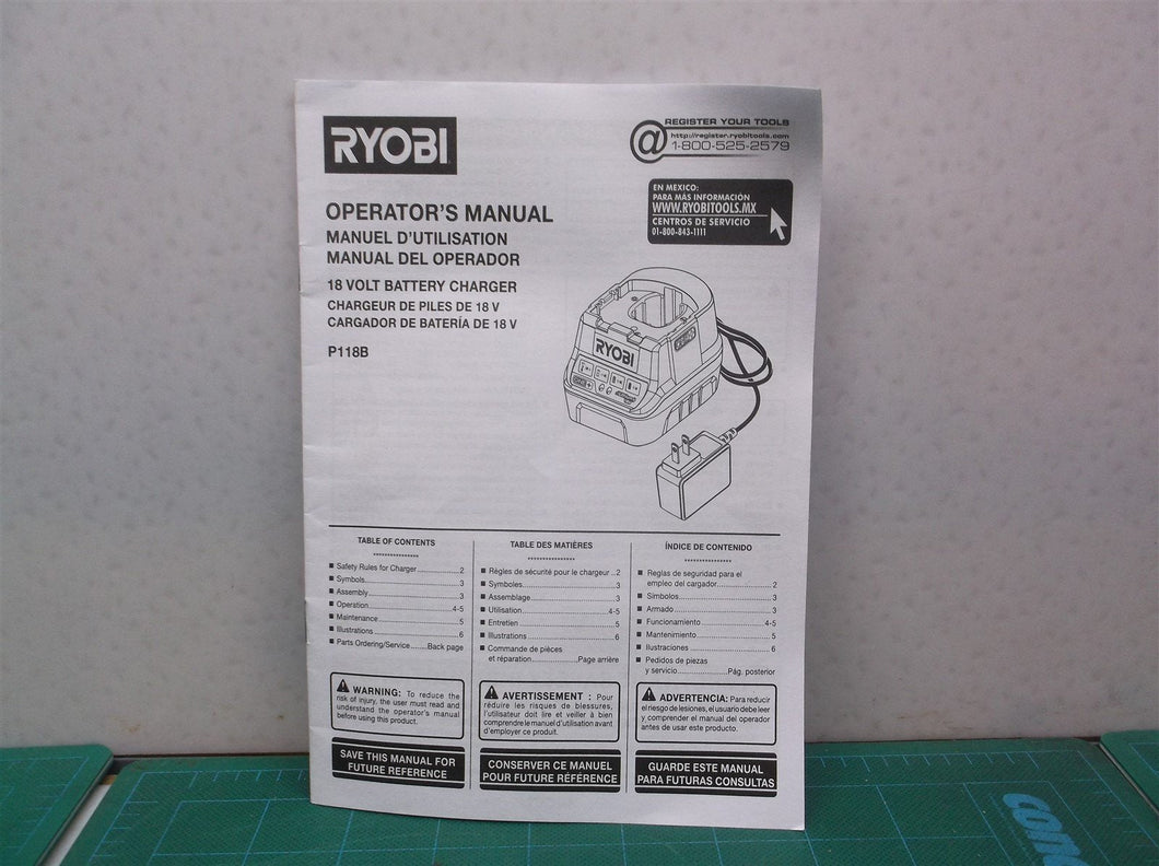 Ryobi P118B 18V Battery Charger Manual ( Manual Only ) rev09
