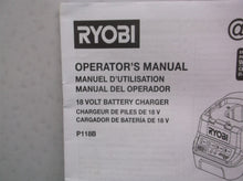 Ryobi P118B 18V Battery Charger Manual ( Manual Only ) rev09