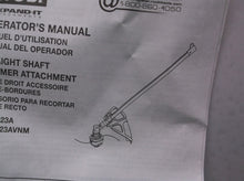 RY15523A/AVNM Ryobi Straight Shaft Trimmer Attachment Operators Manual ONLY