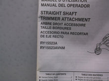 RY15523A/AVNM Ryobi Straight Shaft Trimmer Attachment Operators Manual ONLY