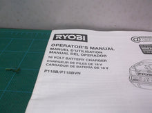 Ryobi P118B / p118bvn 18V Battery Charger Manual ( Manual Only )