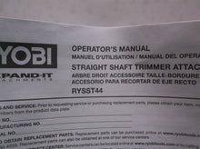 Ryobi RYSST44 Straight Shaft Trimmer Weed Wacker Eater Attachment manual only