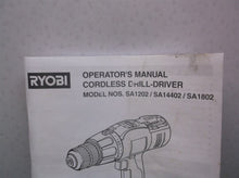 Ryobi Cordless Drill SA-1802 sa1201 sa14402 manual only