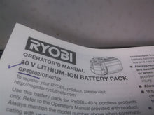 RYOBI OP40602 40V Capacity Lithium-Ion Battery OPERATERS manual ONLY