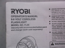 Manual only for Ryobi 9.6V Swivel Head Flashlight Worklight FL96