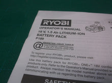P189 Ryobi 1.5Ah Li-Ion Lithium 18V Battery manual only