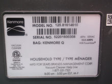 125.81614610 Kenmore Canister Vacuum Vacuum ONLY