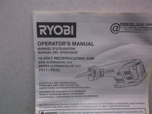 Ryobi p511/p515 Cordless Reciprocating Saw manual Only