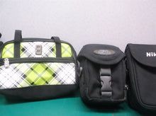 (5) small storage cases camera assorted sizes 4 Black 1 lime white black pattern