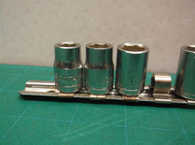 (8) unbranded 3/8 drive metric sockets w rail 9-10-11mm 13mm 14mm 16mm 17mm 19mm