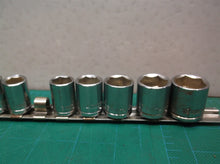 (8) unbranded 3/8 drive metric sockets w rail 9-10-11mm 13mm 14mm 16mm 17mm 19mm