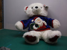 Vtg Kmart 1999 Christmas White Bear Plush Stuffed Animal Blue & Red Santa Shirt