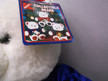 Vtg Kmart 1999 Christmas White Bear Plush Stuffed Animal Blue & Red Santa Shirt