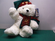 2001 Kmart Christmas Teddy Bear 18"White Stuffed Plush Green Red Scarf Hat