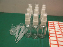 12 spray bottles with funnel & droppers