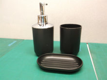 JOTOM Bathroom Accy 3 Pieces Plastic Inc Soap Dispenser Tumbler Soap Dish black