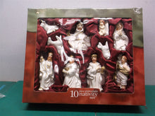 Holiday Time White Porcelain Gold Trim Nativity Scene 10 Pc Set