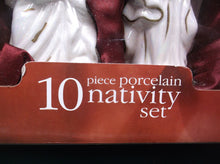 Holiday Time White Porcelain Gold Trim Nativity Scene 10 Pc Set