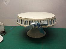 11" Teal Ribbon Cake Plate ds1