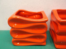 2- 4" Red Ceramic Plant Pot Mini Modern Deco Planters w Folding Ribbon Design