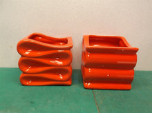 2- 4" Red Ceramic Plant Pot Mini Modern Deco Planters w Folding Ribbon Design