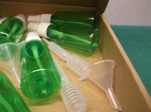 12 30 ml Green spray bottles with funnel & droppers