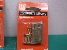 (3) Everbilt 1-1/2 in. Satin Brass Narrow Utility Hinge Non-Rem Pin (2Pk) 613541