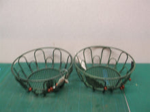 2 Small Round Green Holly Christmas Metal Wire Baskets 5.5 x 2.5