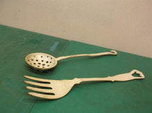 11" cast iron spoon and fork taiman Painted