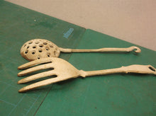 11" cast iron spoon and fork taiman Painted