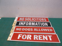 NO SOLICITORS FOR RENT NO DOGS ALLOWED INFORMATION Sign Door Sticker HY-KO