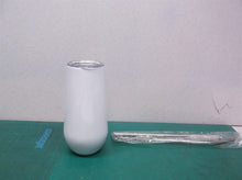 White Stemless Double Insulated Champagne Flute Tumbler w Lid 6 Oz Unbreakable