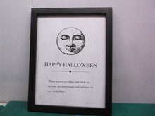 Decor Happy Halloween Wall Sign Wooden Frame 14''x11'' w Terrifying Moon Print